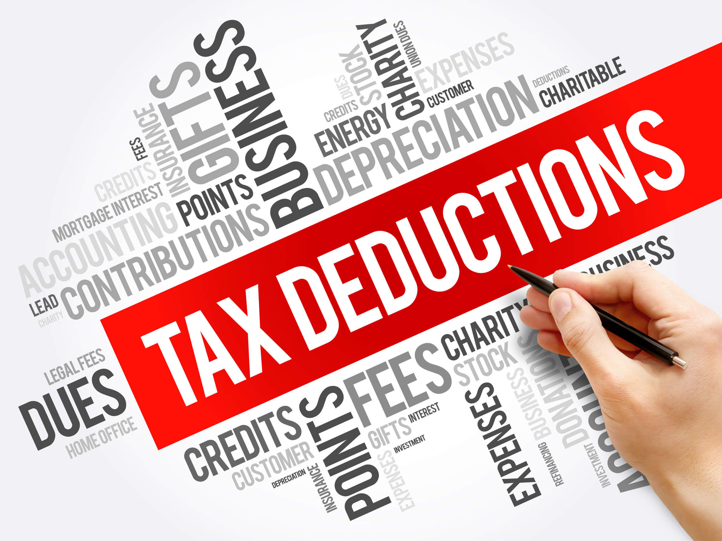 Image of word cloud collage centered around “tax deductions,” representing how you can turn to Anna Price at Jenkins Fenstermaker, PLLC for advice on uses of charitable gifts and the limits on charitable giving.