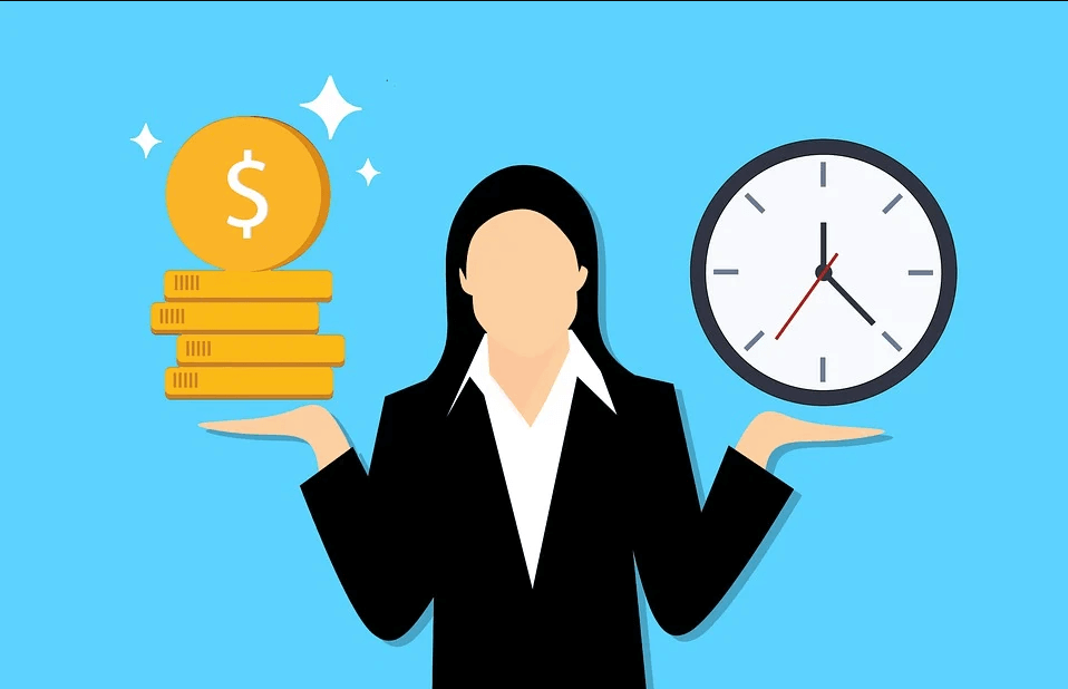 A figure of a woman holding coins in one hand and a clock in the other, representing charitable gift annuity pros and cons for balancing charitable gifts and lifetime income, as explained by attorney Anna M. Price.